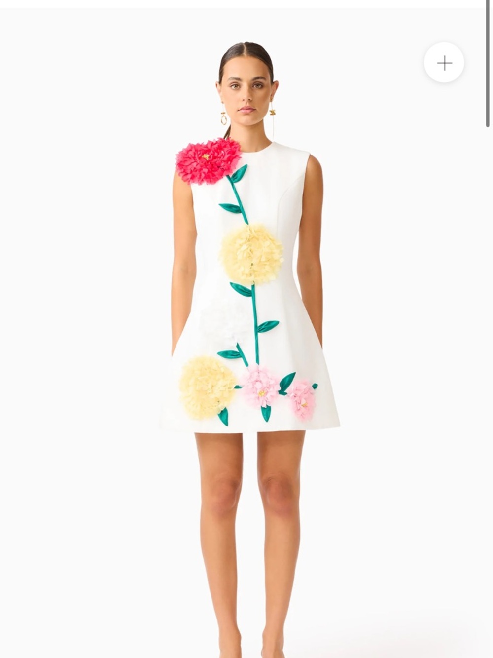Elliatt White Mini Dress with Pink and Yellow Floral Appliqués